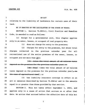 78th Texas Legislature, Regular Session, House Bill 408, Chapter 429