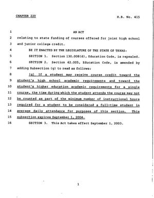 78th Texas Legislature, Regular Session, House Bill 415, Chapter 220