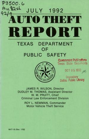 Texas Auto Theft Report: July 1992