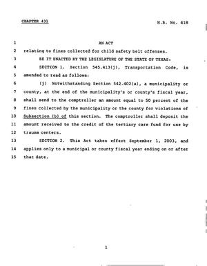 78th Texas Legislature, Regular Session, House Bill 418, Chapter 431