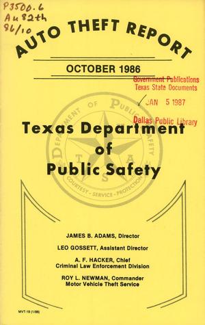 Primary view of object titled 'Texas Auto Theft Report: October 1986'.