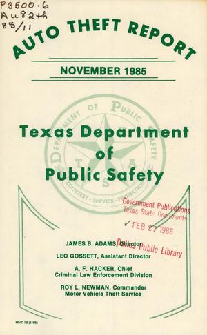Primary view of object titled 'Texas Auto Theft Report: November 1985'.