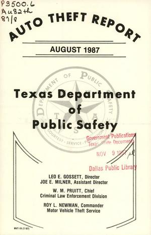 Texas Auto Theft Report: August 1987