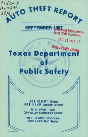 Texas Auto Theft Report: September 1987