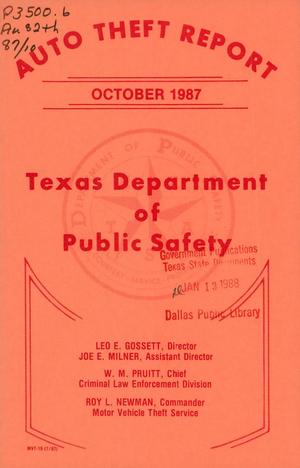 Texas Auto Theft Report: October 1987
