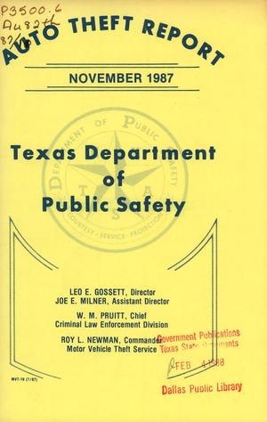 Texas Auto Theft Report: November 1987