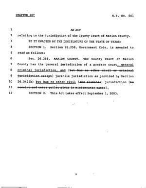 78th Texas Legislature, Regular Session, House Bill 501, Chapter 187