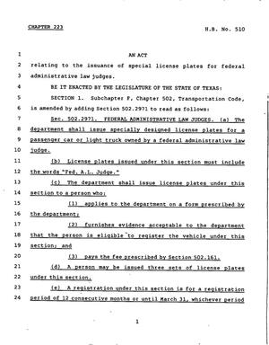 78th Texas Legislature, Regular Session, House Bill 510, Chapter 223