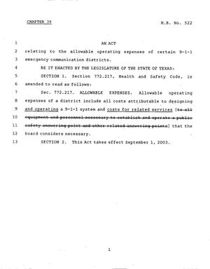 78th Texas Legislature, Regular Session, House Bill 522, Chapter 39