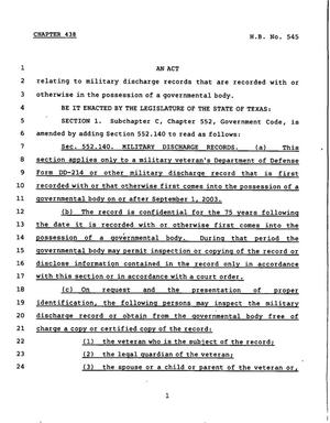 78th Texas Legislature, Regular Session, House Bill 545, Chapter 438