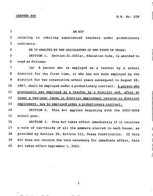 Primary view of object titled '78th Texas Legislature, Regular Session, House Bill 558, Chapter 440'.
