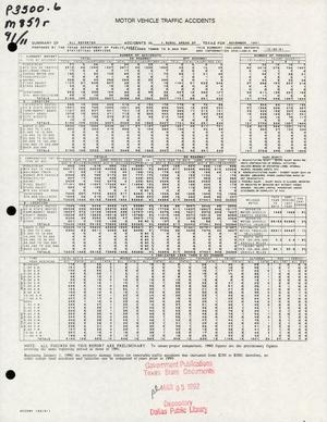 Summary of All Reported Accidents in Rural Areas of Texas for November 1991