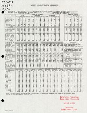 Summary of All Reported Accidents in Rural Areas of Texas for November 1992