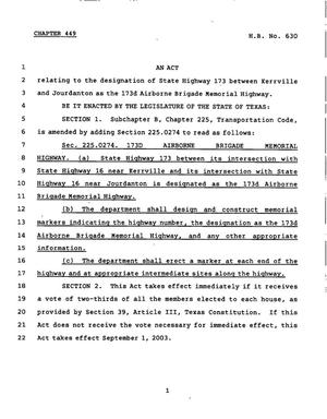 78th Texas Legislature, Regular Session, House Bill 630, Chapter 449