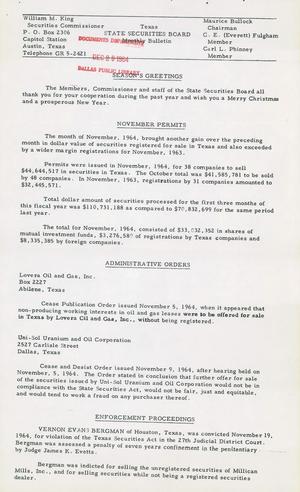 Texas State Securities Board Monthly Bulletin, November [1964]