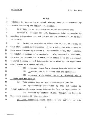 78th Texas Legislature, Regular Session, House Bill 660, Chapter 83