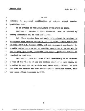 78th Texas Legislature, Regular Session, House Bill 673, Chapter 1027