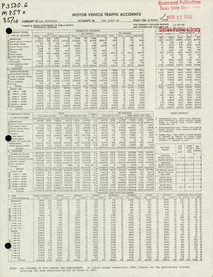 Summary of All Reported Accidents in the State of Texas for October 1985