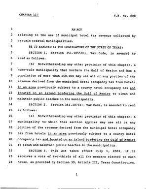 78th Texas Legislature, Regular Session, House Bill 808, Chapter 117