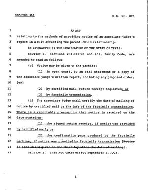 78th Texas Legislature, Regular Session, House Bill 821, Chapter 464