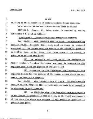 78th Texas Legislature, Regular Session, House Bill 826, Chapter 465