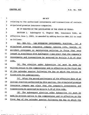 78th Texas Legislature, Regular Session, House Bill 928, Chapter 487