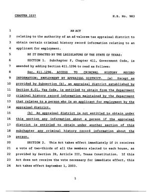 78th Texas Legislature, Regular Session, House Bill 983, Chapter 1037