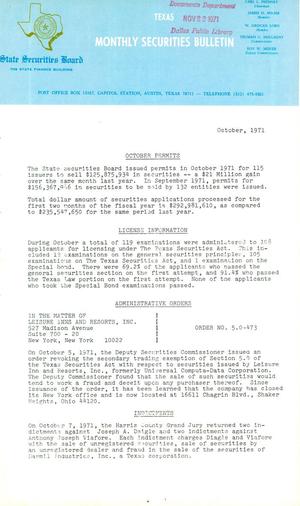 Primary view of object titled 'Texas Monthly Securities Bulletin, October 1971'.