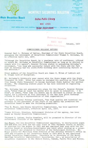 Primary view of object titled 'Texas Monthly Securities Bulletin, January 1972'.