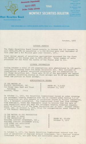 Primary view of object titled 'Texas Monthly Securities Bulletin, October 1972'.