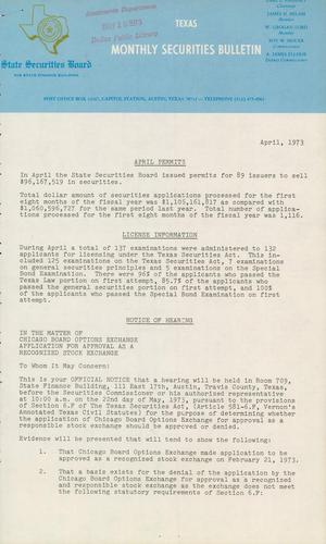 Texas Monthly Securities Bulletin, April 1973