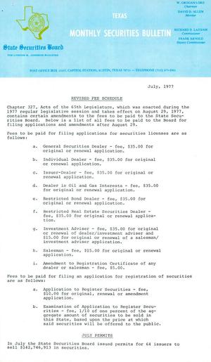 Primary view of object titled 'Texas Monthly Securities Bulletin, July 1977'.