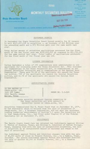 Texas Monthly Securities Bulletin, September [1974]