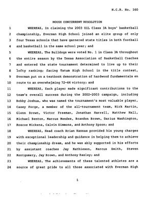 78th Texas Legislature, Regular Session, House Concurrent Resolution 160