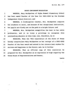 78th Texas Legislature, Regular Session, House Concurrent Resolution 177