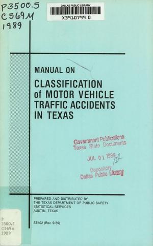 Primary view of object titled 'Manual on Classification of Motor Vehicle Traffic Accidents'.