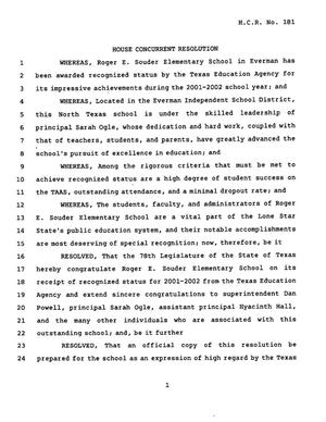 78th Texas Legislature, Regular Session, House Concurrent Resolution 181