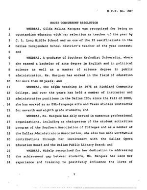 78th Texas Legislature, Regular Session, House Concurrent Resolution 207