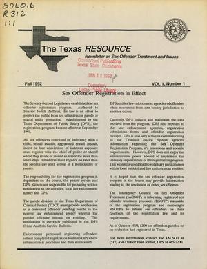 Primary view of object titled 'The Texas Resource, Volume 1, Number 1, Fall 1992'.