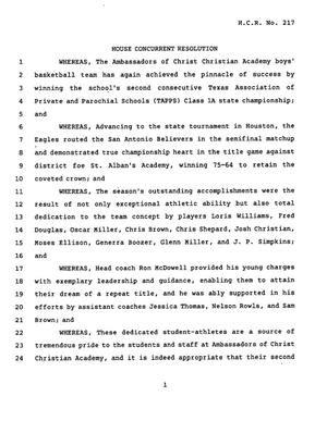 78th Texas Legislature, Regular Session, House Concurrent Resolution 217