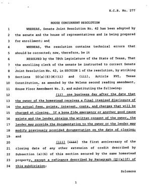 78th Texas Legislature, Regular Session, House Concurrent Resolution 277