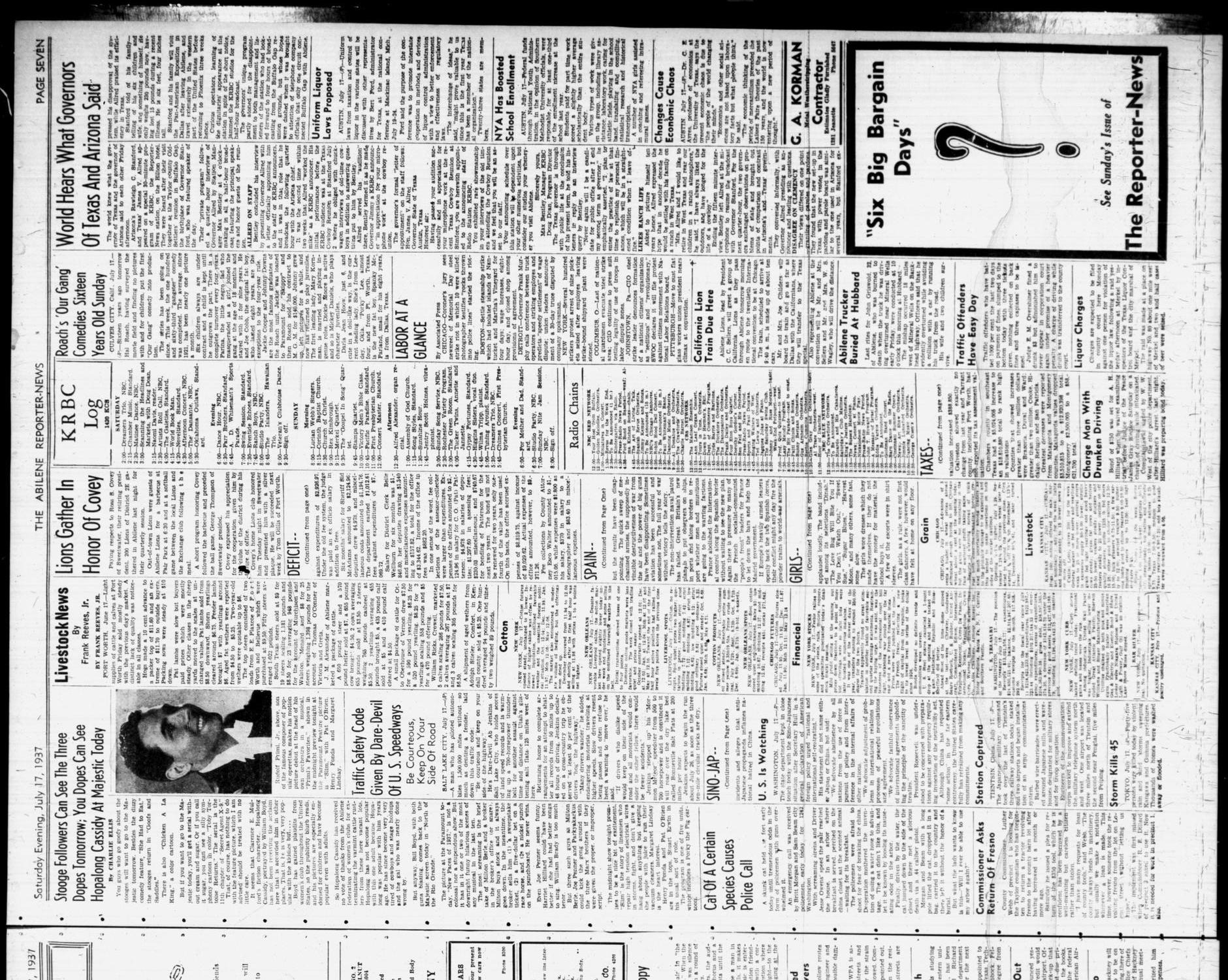 The Abilene Reporter-News (Abilene, Tex.), Vol. 57, No. 66, Ed. 2 Saturday, July 17, 1937
                                                
                                                    [Sequence #]: 7 of 8
                                                