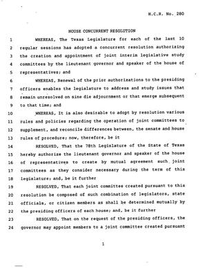 78th Texas Legislature, Regular Session, House Concurrent Resolution 280