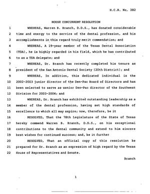 78th Texas Legislature, Regular Session, House Concurrent Resolution 282