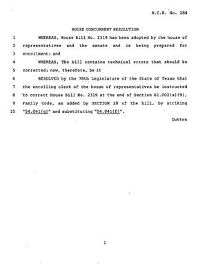 78th Texas Legislature, Regular Session, House Concurrent Resolution 284