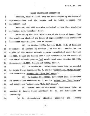 78th Texas Legislature, Regular Session, House Concurrent Resolution 290