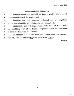 78th Texas Legislature, Regular Session, House Concurrent Resolution 295