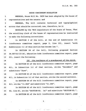 78th Texas Legislature, Regular Session, House Concurrent Resolution 302
