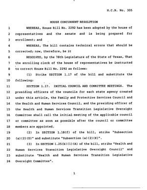 78th Texas Legislature, Regular Session, House Concurrent Resolution 305