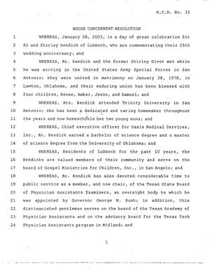 78th Texas Legislature, Regular Session, House Concurrent Resolution 31